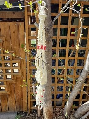 Macramé Plant Holder White With Red Wooden Beads Approximately 3-4'